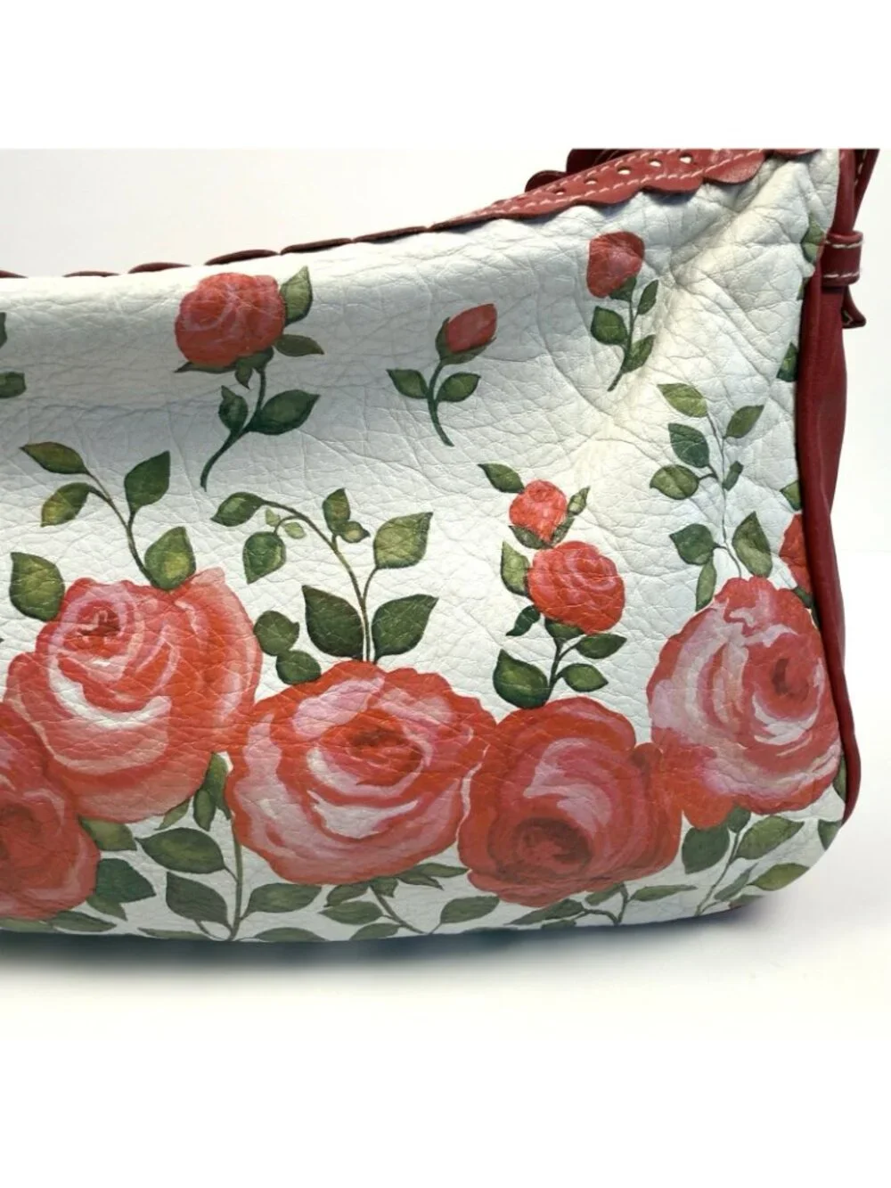 Isabella Fiore Pedal Pusher Leather Handbag Floral Embroidered Vintage Purse